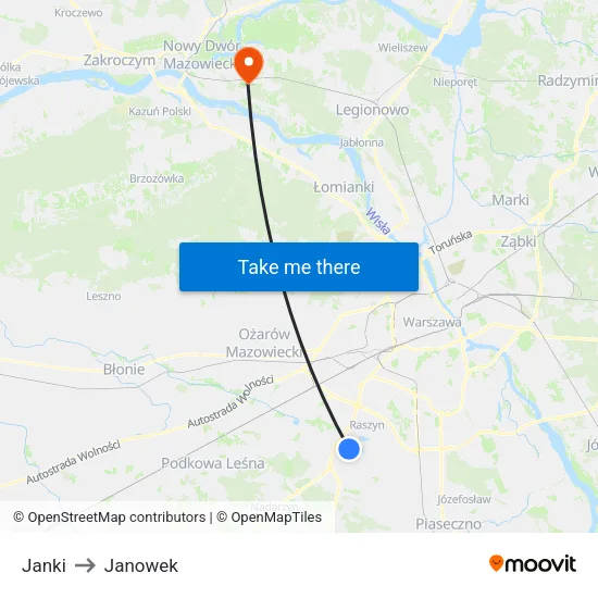 Janki to Janowek map