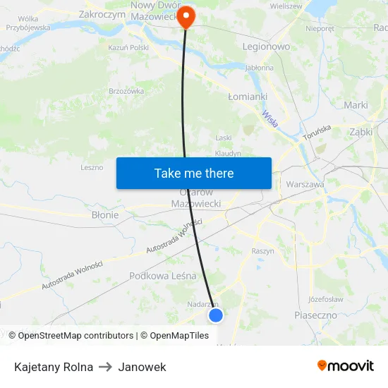 Kajetany Rolna to Janowek map