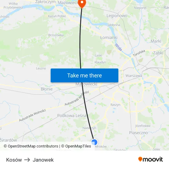 Kosów to Janowek map