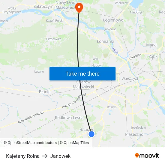 Kajetany Rolna to Janowek map