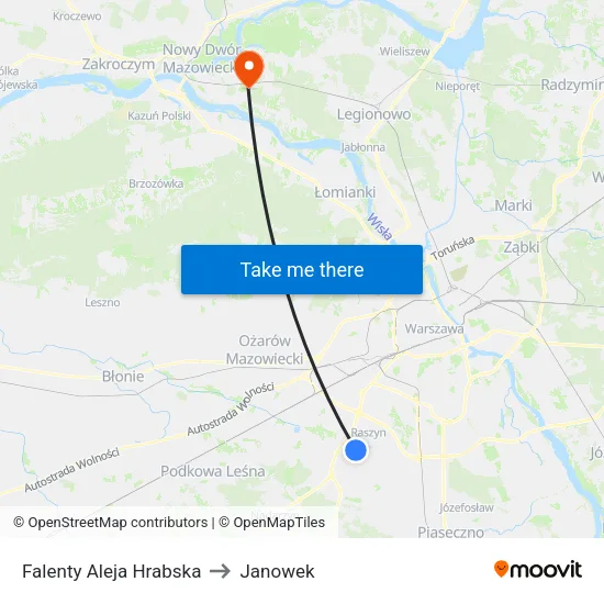 Falenty Aleja Hrabska to Janowek map