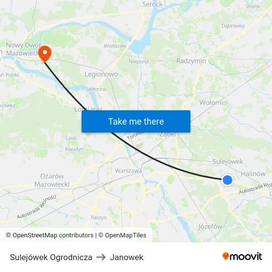 Sulejówek Ogrodnicza to Janowek map