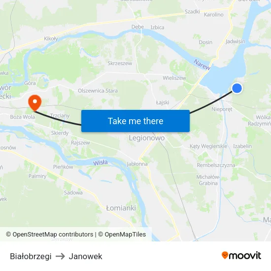 Białobrzegi to Janowek map