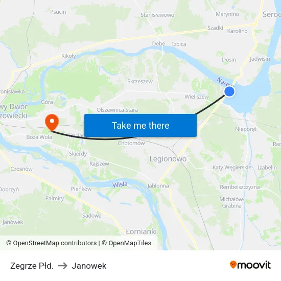 Zegrze Płd. to Janowek map