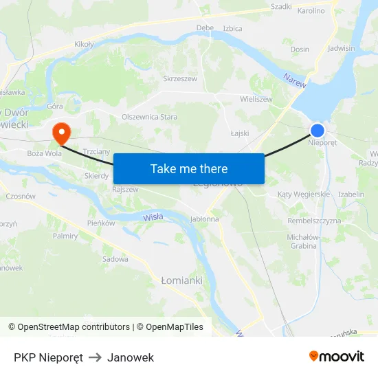 PKP Nieporęt to Janowek map