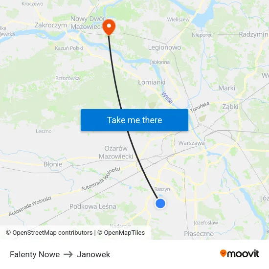 Falenty Nowe to Janowek map