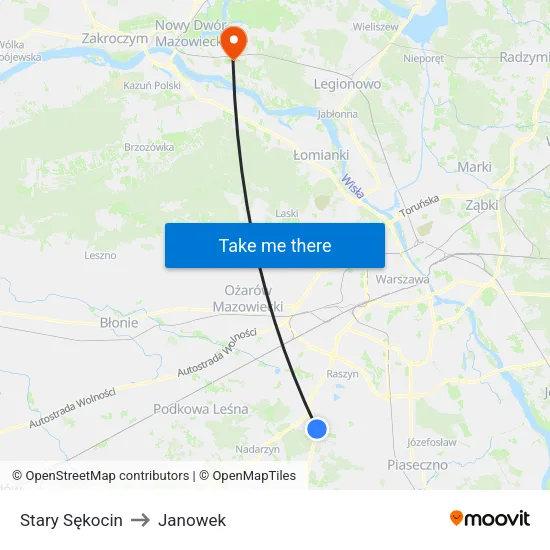 Stary Sękocin to Janowek map