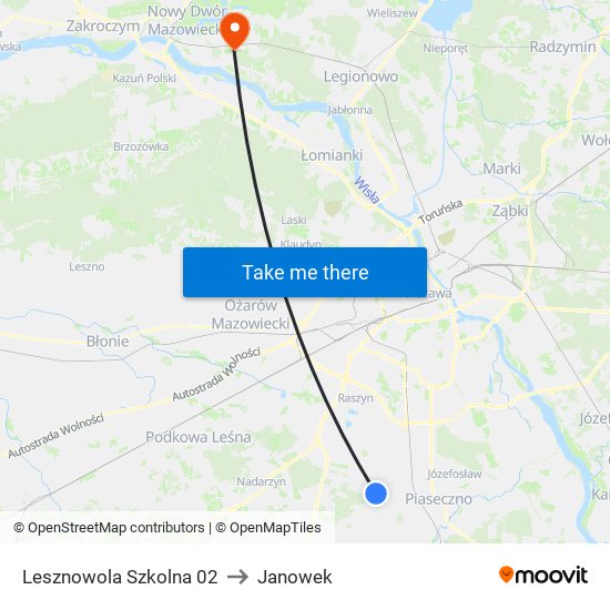 Lesznowola Szkolna 02 to Janowek map