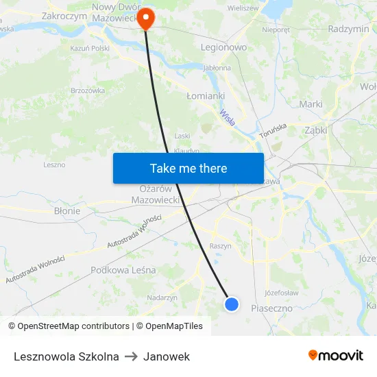 Lesznowola Szkolna to Janowek map