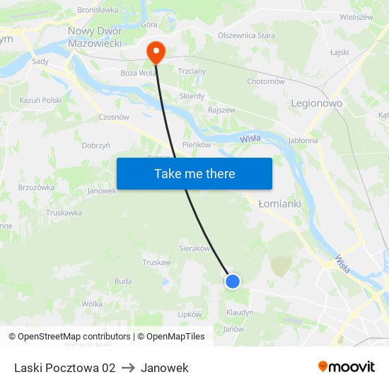 Laski Pocztowa to Janowek map