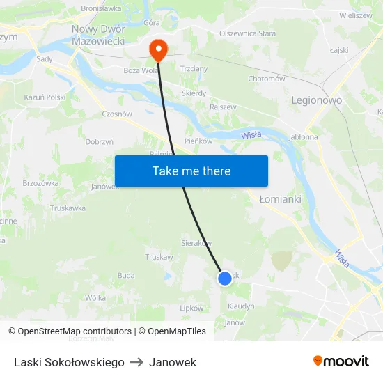 Laski Sokołowskiego to Janowek map