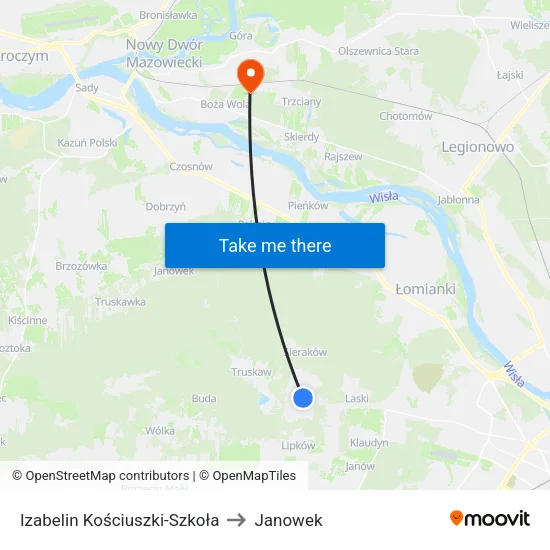 Izabelin Kościuszki - Szkoła to Janowek map