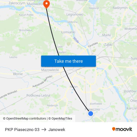 PKP Piaseczno to Janowek map