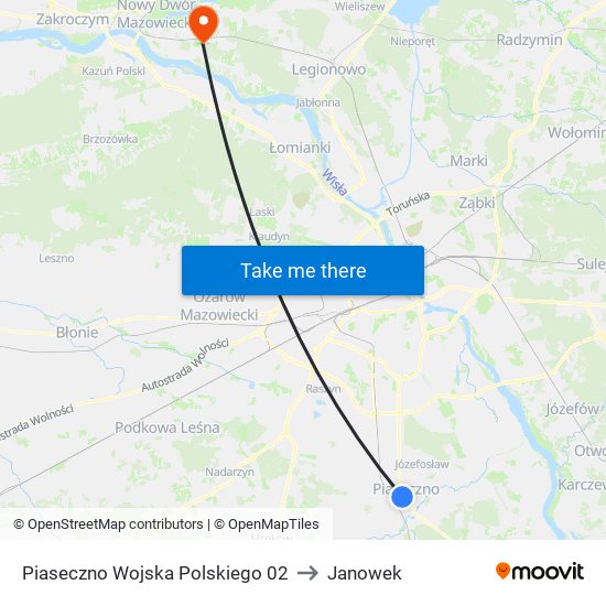 Piaseczno Wojska Polskiego to Janowek map