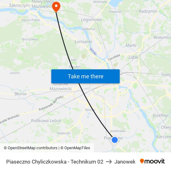 Piaseczno Chyliczkowska-Technikum to Janowek map