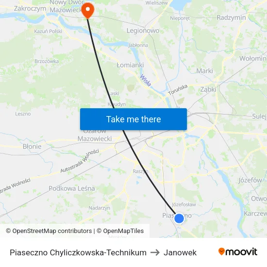 Piaseczno Chyliczkowska - Technikum to Janowek map