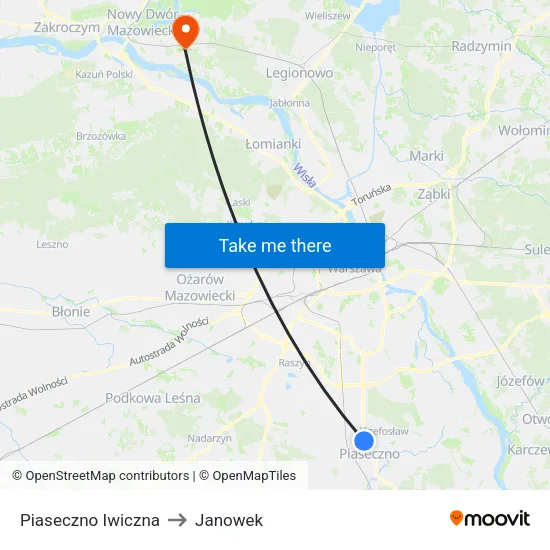 Piaseczno Iwiczna to Janowek map