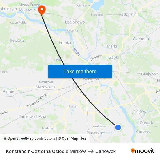 Konstancin-Jeziorna Osiedle Mirków to Janowek map
