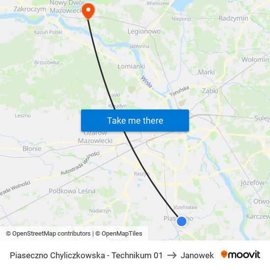 Piaseczno Chyliczkowska - Technikum 01 to Janowek map