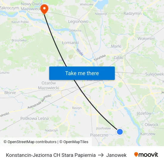 Konstancin-Jeziorna CH Stara Papiernia to Janowek map