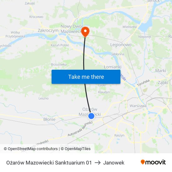 Ożarów Mazowiecki Sanktuarium 01 to Janowek map