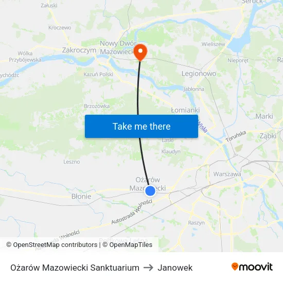 Ożarów Mazowiecki Sanktuarium to Janowek map