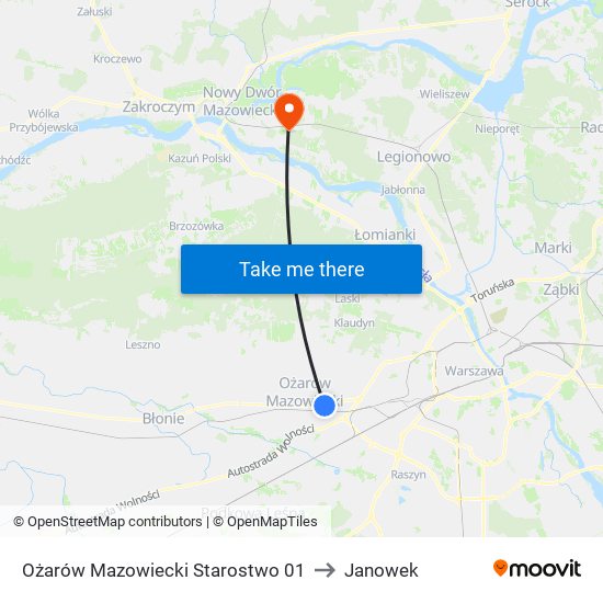 Ożarów Mazowiecki Starostwo 01 to Janowek map