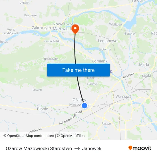 Ożarów Mazowiecki Starostwo to Janowek map