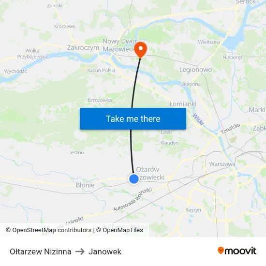 Ołtarzew Nizinna to Janowek map