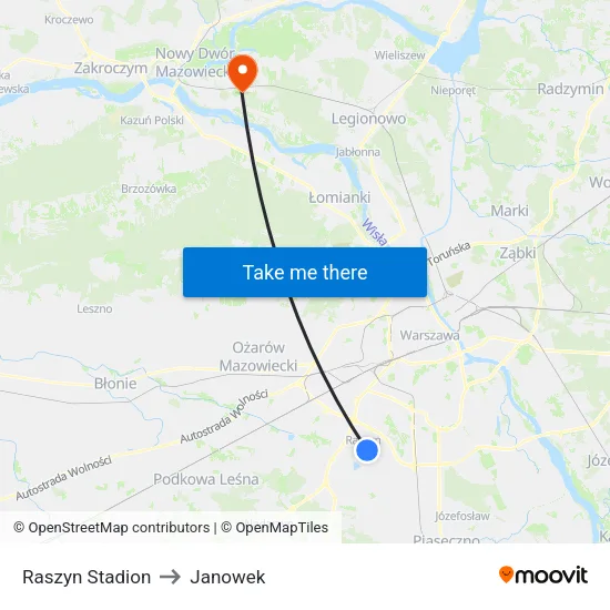 Raszyn Stadion to Janowek map