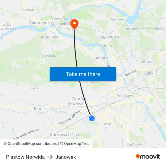 Piastów Norwida to Janowek map