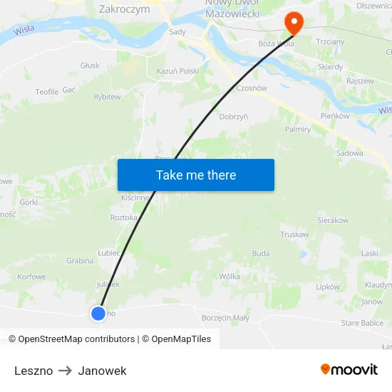Leszno to Janowek map