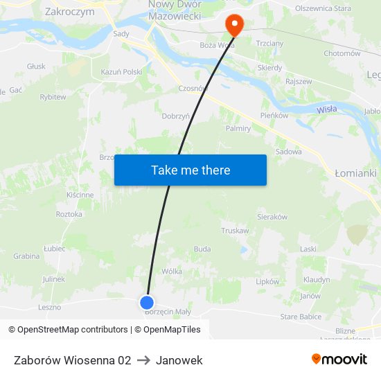 Zaborów Wiosenna 02 to Janowek map