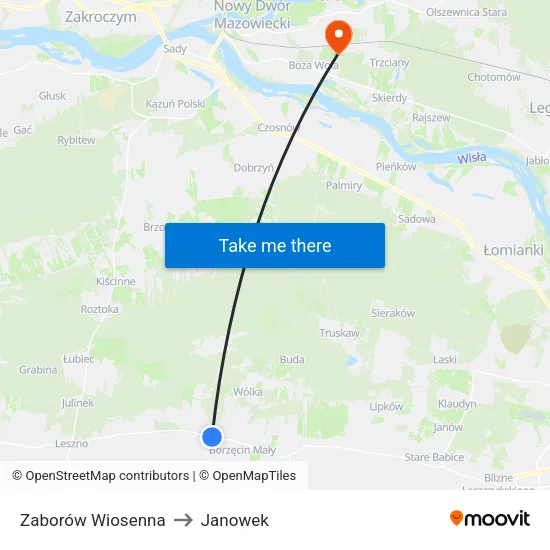 Zaborów Wiosenna to Janowek map