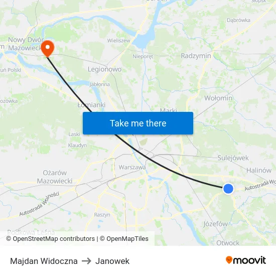 Majdan Widoczna to Janowek map