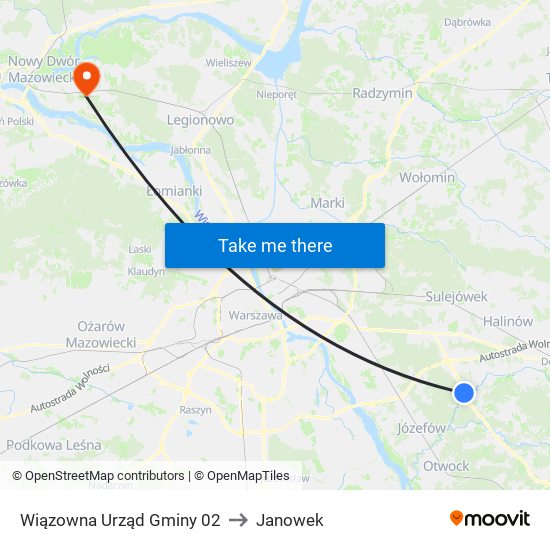 Wiązowna Urząd Gminy 02 to Janowek map