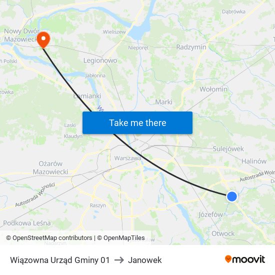 Wiązowna Urząd Gminy 01 to Janowek map