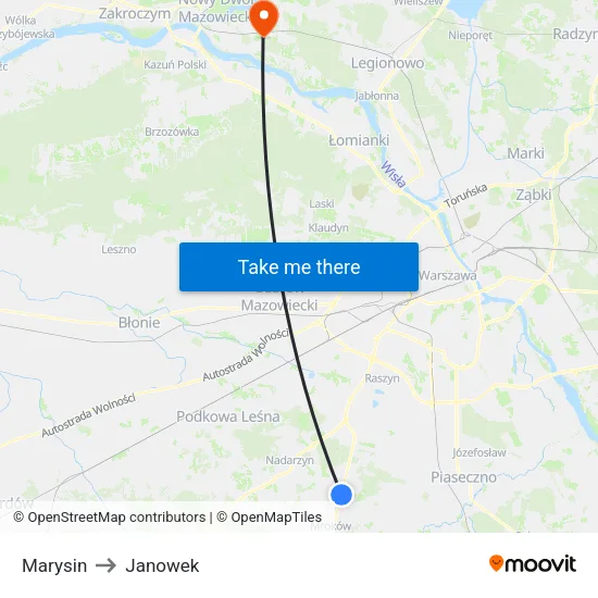 Marysin to Janowek map
