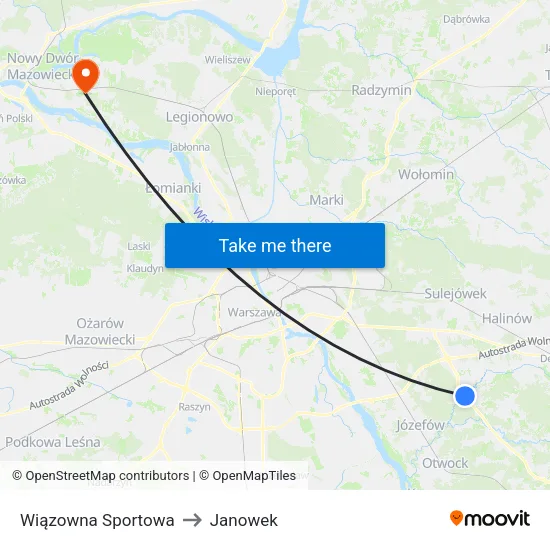 Wiązowna Sportowa to Janowek map