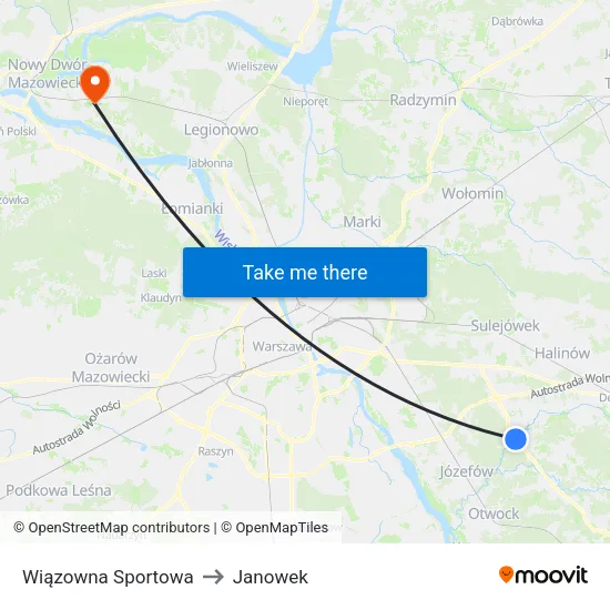 Wiązowna Sportowa to Janowek map