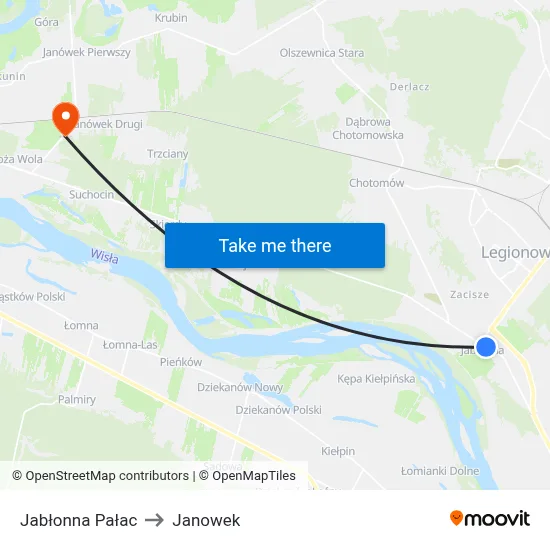Jabłonna Pałac to Janowek map