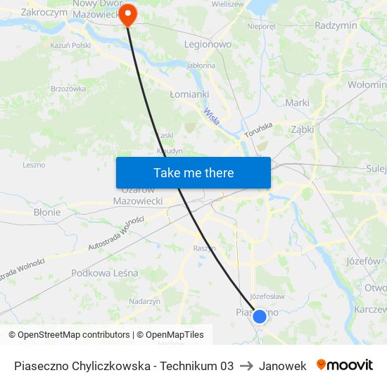 Piaseczno Chyliczkowska-Technikum to Janowek map