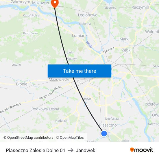 Piaseczno Zalesie Dolne to Janowek map