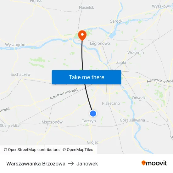 Warszawianka Brzozowa to Janowek map