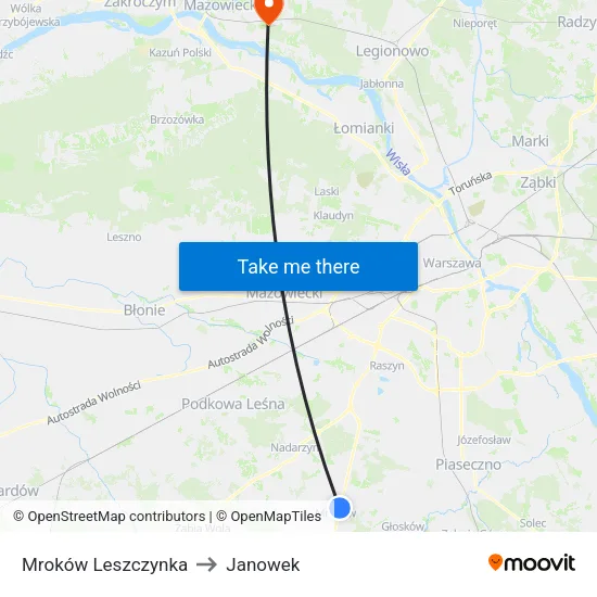 Mroków Leszczynka to Janowek map