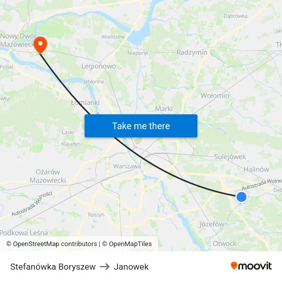 Stefanówka Boryszew to Janowek map