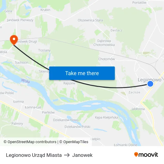 Legionowo Urząd Miasta to Janowek map
