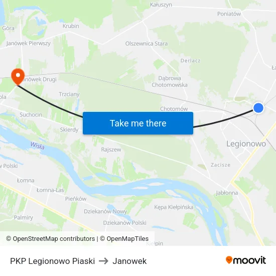 PKP Legionowo Piaski to Janowek map
