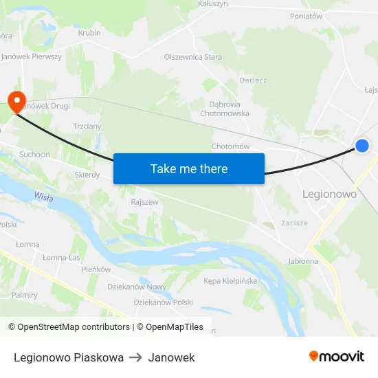 Legionowo Piaskowa to Janowek map