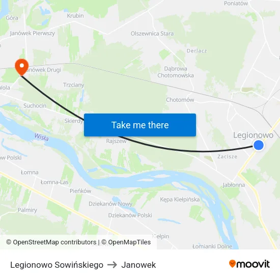 Legionowo Sowińskiego to Janowek map